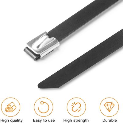 Solar Zip Cable Tie PVC Coated Stainless Steel 5.6mm Width Black Metal Cable Ties